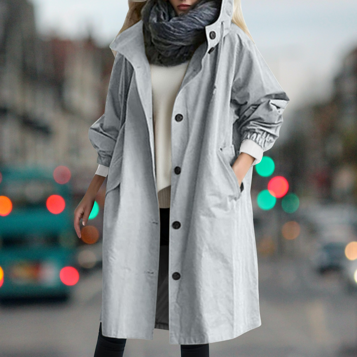 Shay | Button Up Collared Pocket Long Oversized Autumn Hooded Windbreaker Jacket Women