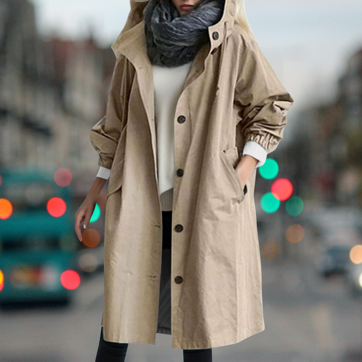 Shay | Button Up Collared Pocket Long Oversized Autumn Hooded Windbreaker Jacket Women