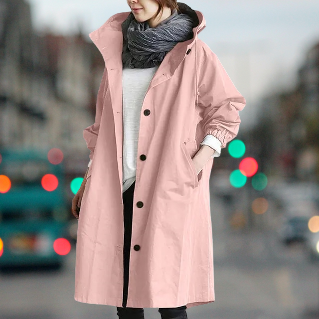 Shay | Button Up Collared Pocket Long Oversized Autumn Hooded Windbreaker Jacket Women