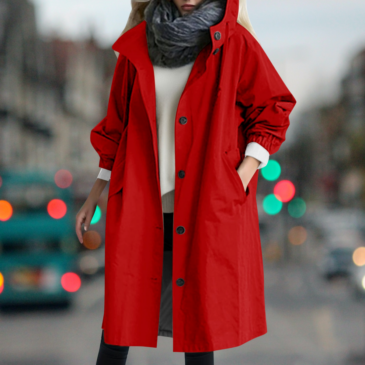 Shay | Button Up Collared Pocket Long Oversized Autumn Hooded Windbreaker Jacket Women