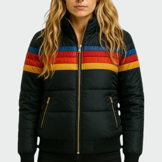 Winnie | Striped Hooded Quilted Winter Zip Up Bomber Jacket Women