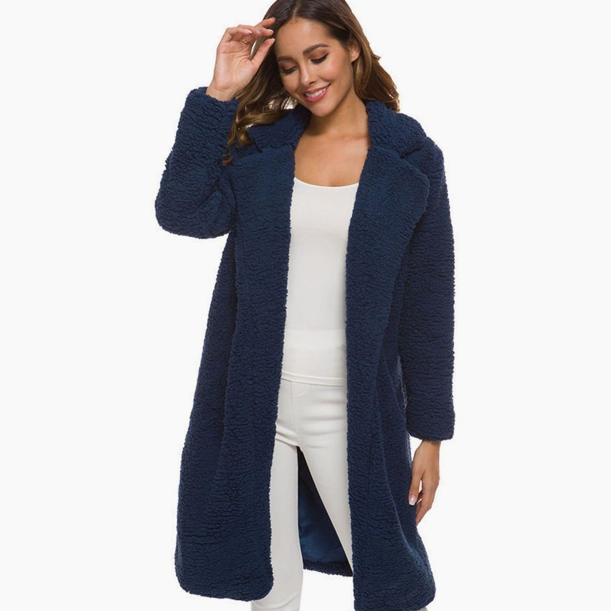 Thea | Hooded Oversized Collared Lapel Button Winter Long Teddy Coat Women