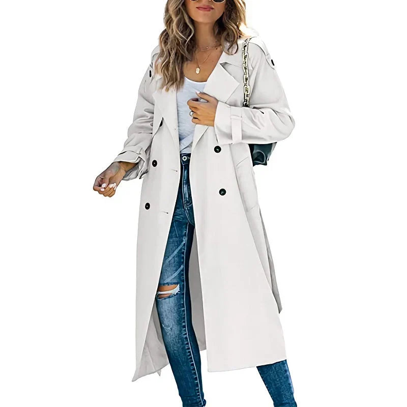 Kenzie | Oversized Double Breasted Button Lapel Collared Autumn Smart Longline Trench Coat Ladies
