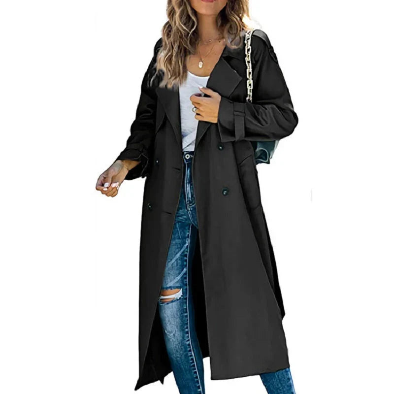 Kenzie | Oversized Double Breasted Button Lapel Collared Autumn Smart Longline Trench Coat Ladies