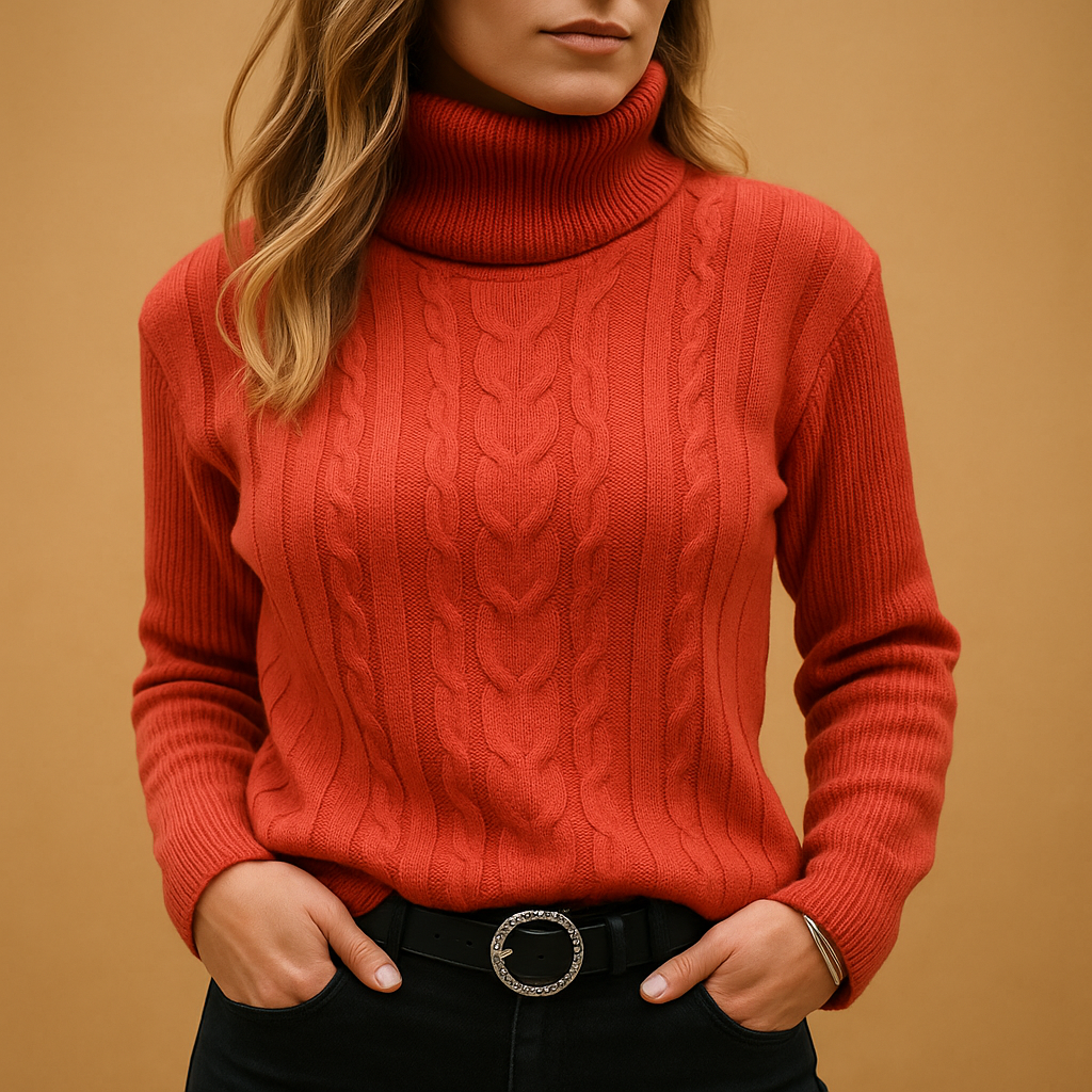 Naomi | Turtleneck Ribbed Cable Knit Long Sleeve High Neck Autumn Winter Jumper Women