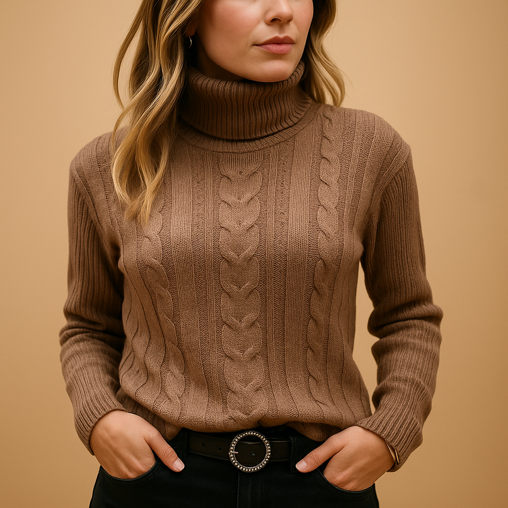Naomi | Turtleneck Ribbed Cable Knit Long Sleeve High Neck Autumn Winter Jumper Women