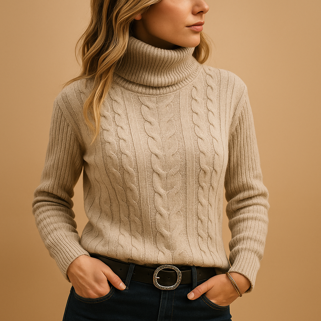 Naomi | Turtleneck Ribbed Cable Knit Long Sleeve High Neck Autumn Winter Jumper Women