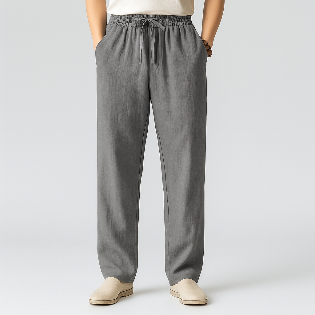 Men's Linen-Look Trousers with Drawstring Waist | Avani - Gray