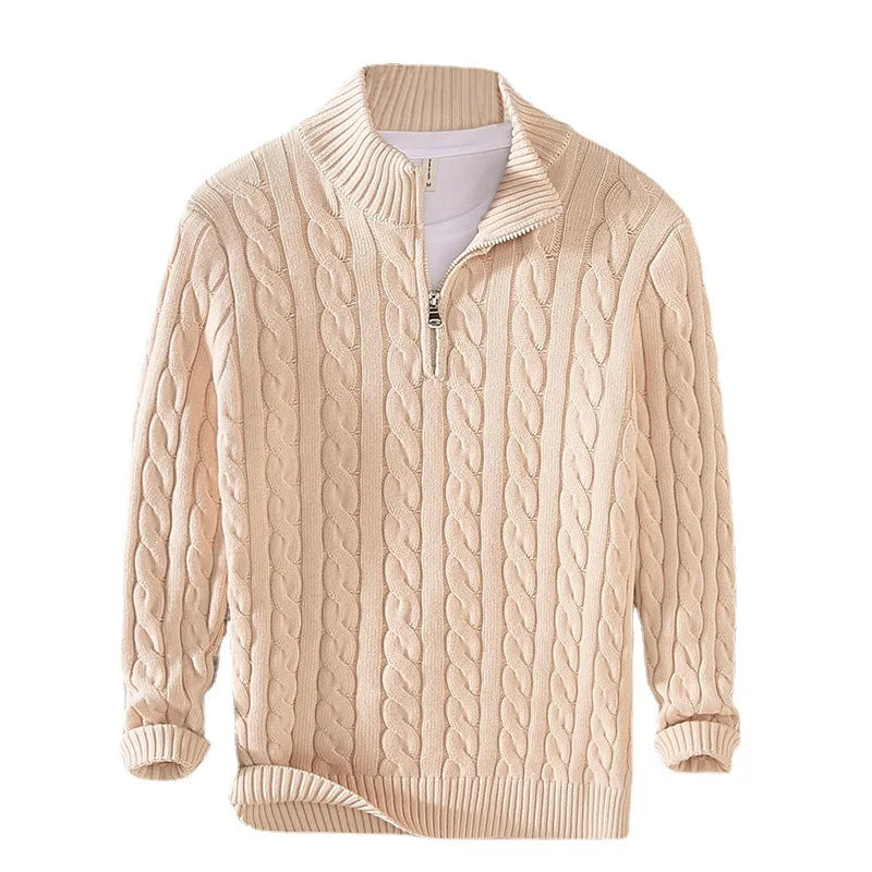 Men's Cable Knit Half-Zip Sweater with Collar | Arden