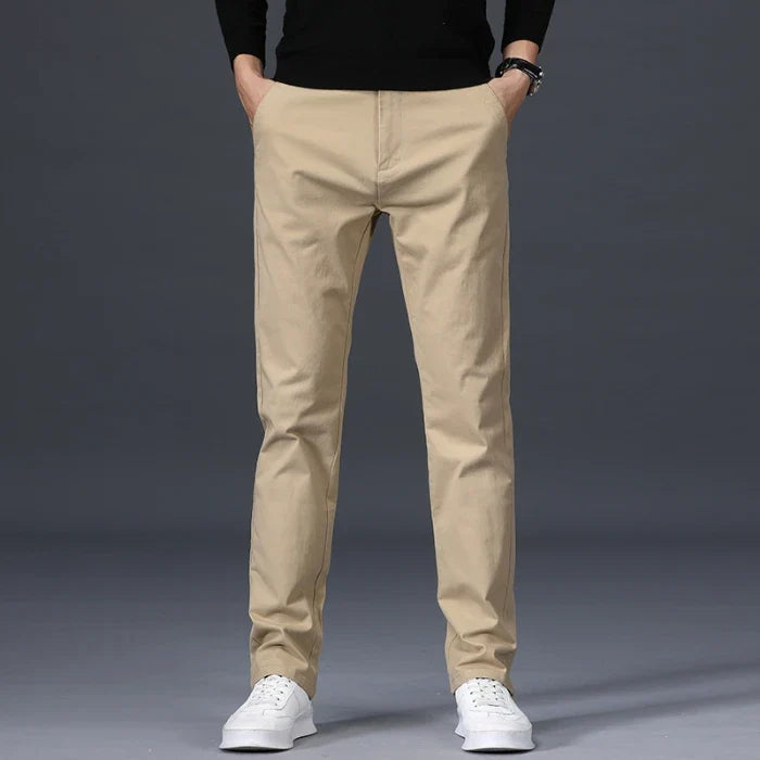 Men's Slim Fit Trousers with Clean Front | Savoni - Khaki