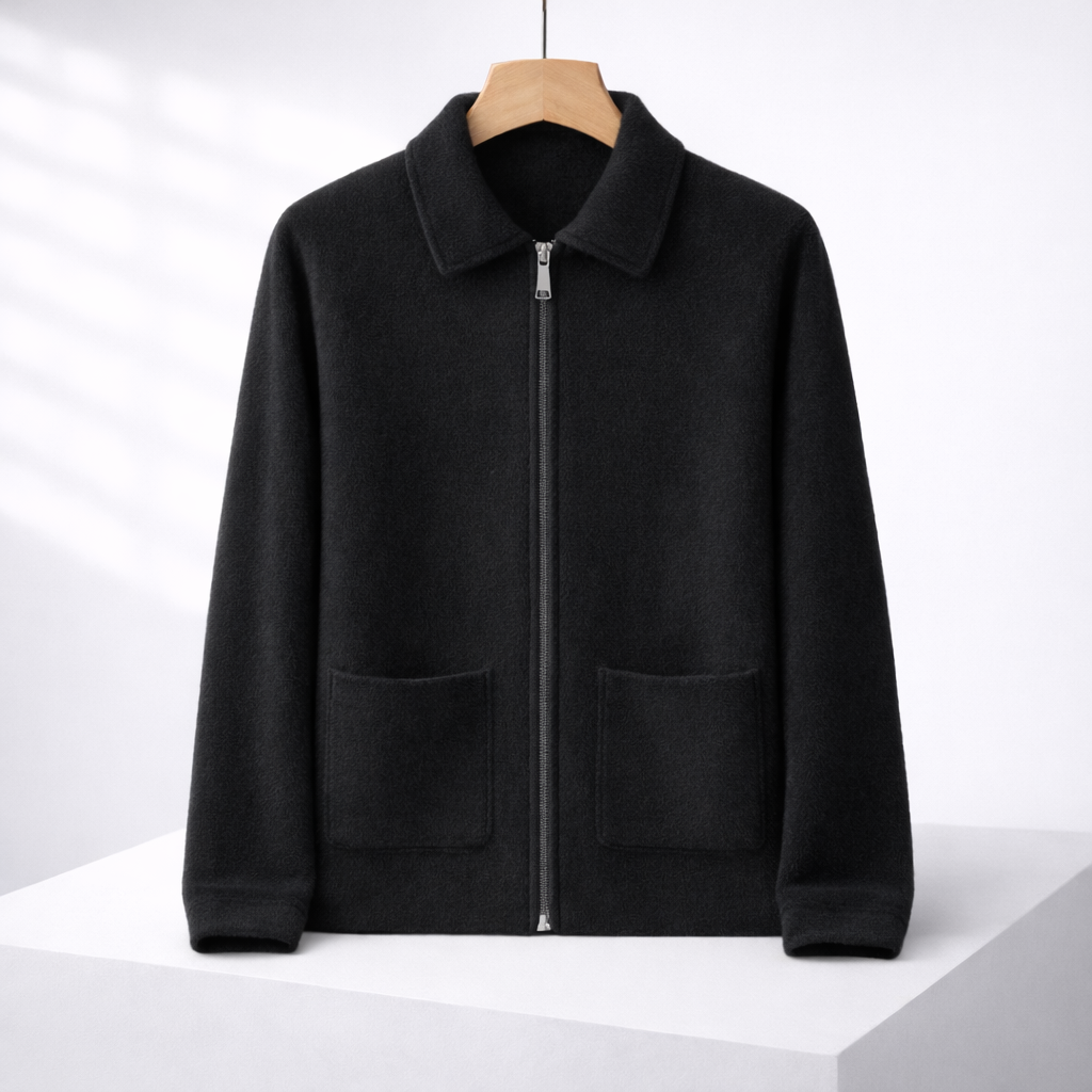 Men's Zip-Up Knit Sweater with Front Pockets | Savonti - Black