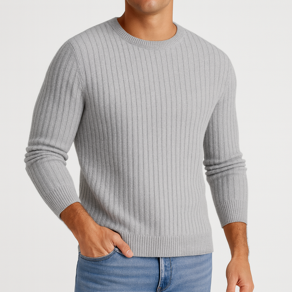 Men's Fine Cable Knit Crewneck Sweater | Savoni - Gray