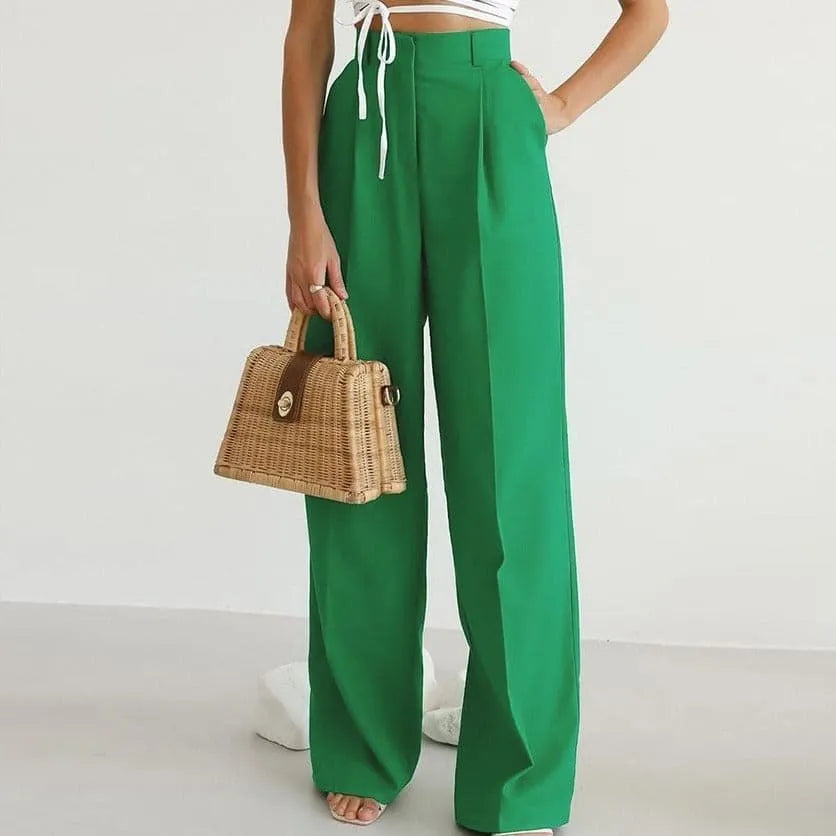 Kiera | Pleated High Waisted Tailored Pocket Autumn Smart Work Wide Leg Trousers Women
