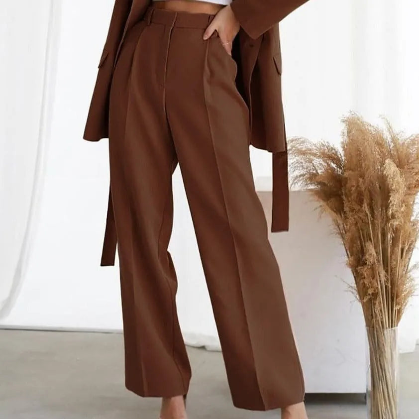 Kiera | Pleated High Waisted Tailored Pocket Autumn Smart Work Wide Leg Trousers Women