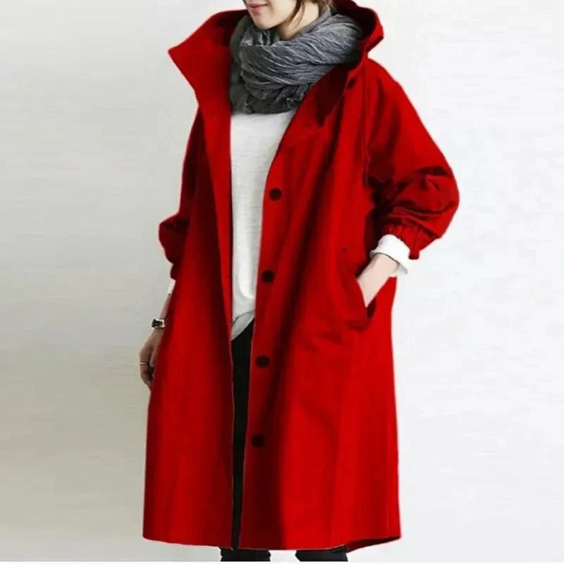 Jana | Single Breasted Button Pockets Drop Shoulder Knee Length Autumn Duster Coat Women