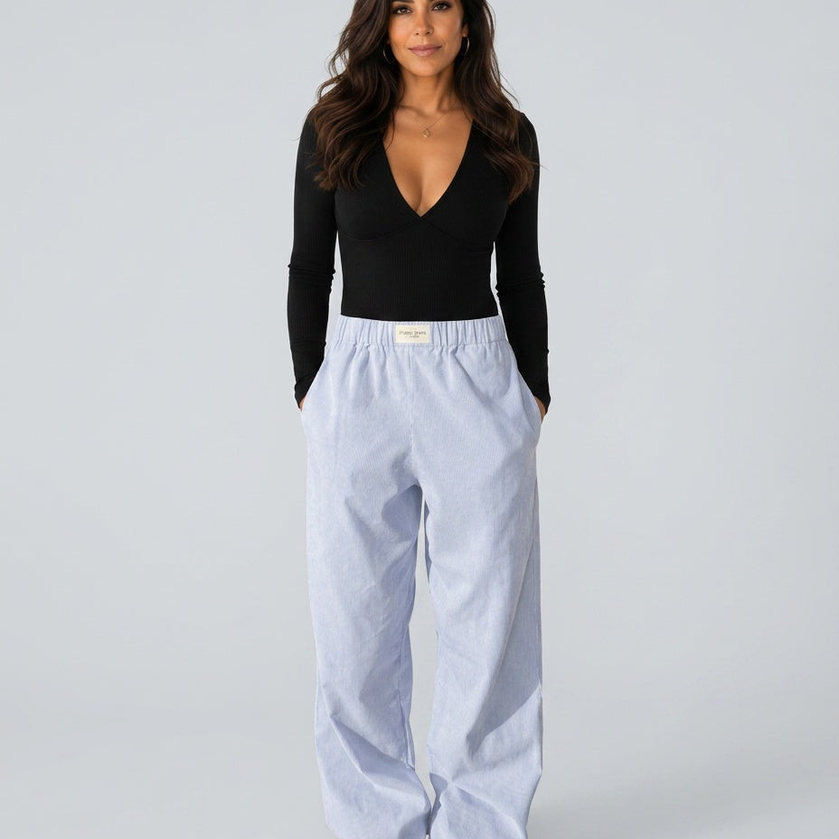 Ellie | Baggy Relaxed Elasticated Corduroy Pockets Wide Leg Trousers Women