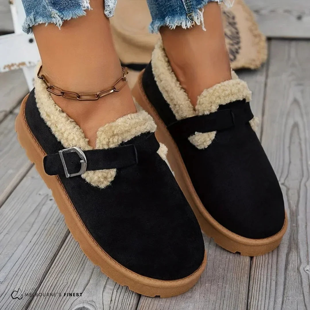 Zola | Faux Suede Shearling Flat Slip On Buckle Winter Ankle Snow Boots Women