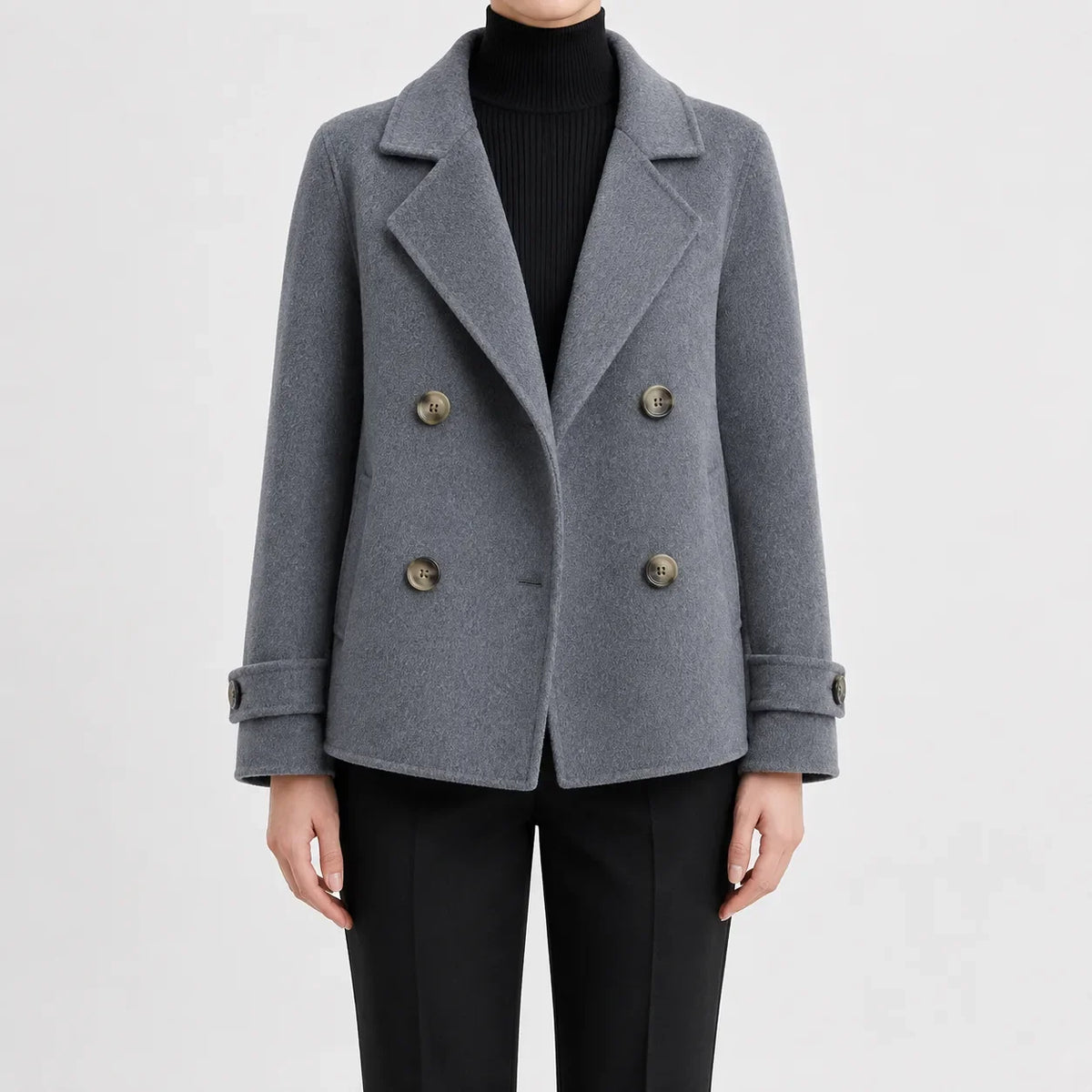 Aoife | Collared Lapel Button Double Breasted Pocket Short Peacoat Women