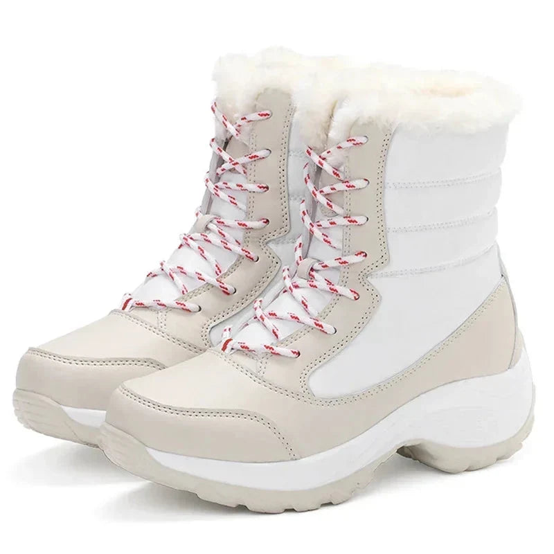Effie | Faux Fur Padded Quilted Chunky Platform Lace Up Winter Ankle Snow Boots Women