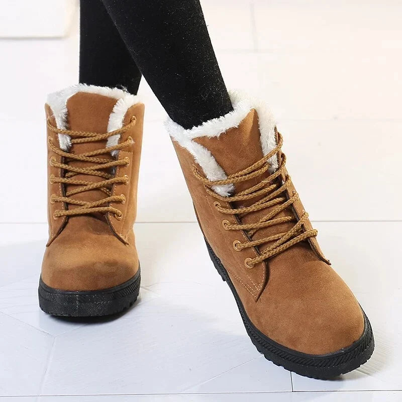 Eve | Faux Fur Lined Winter Flat Round Toe Lace Up Suede Ankle Boots Women