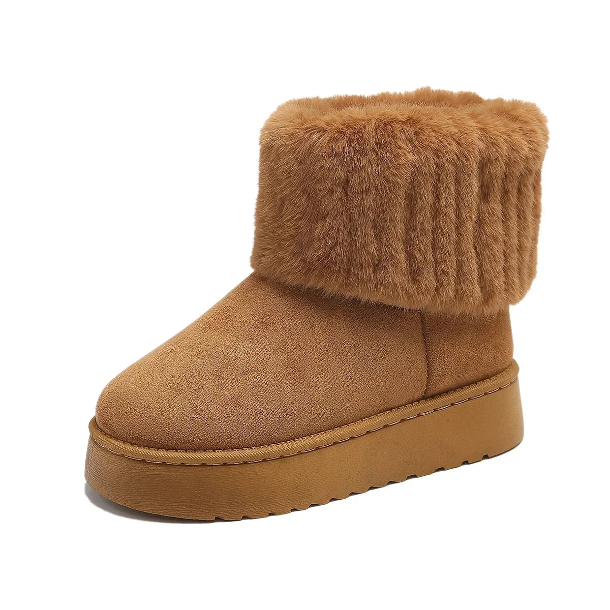 Belle | Faux Fur Suede Platform Slip On Winter Ankle Snow Boots Women