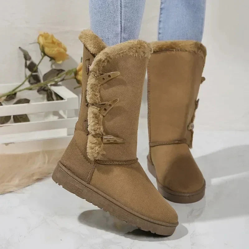 Skye | Suede Faux Fur Fleece Lined Flat Slip On Mid Calf Winter Snow Boots Women