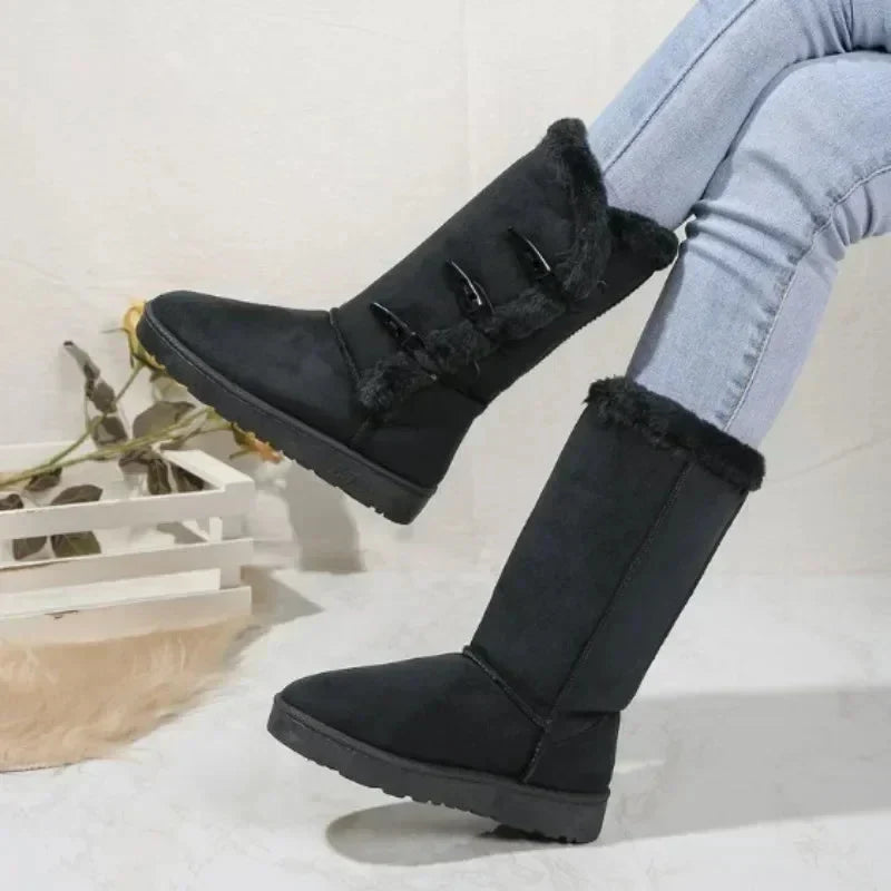 Skye | Suede Faux Fur Fleece Lined Flat Slip On Mid Calf Winter Snow Boots Women