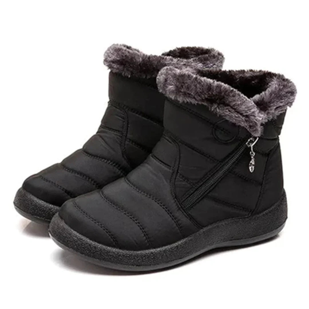 Sian | Faux Fur Quilted Padded Flat Zip Winter Ankle Snow Boots Women
