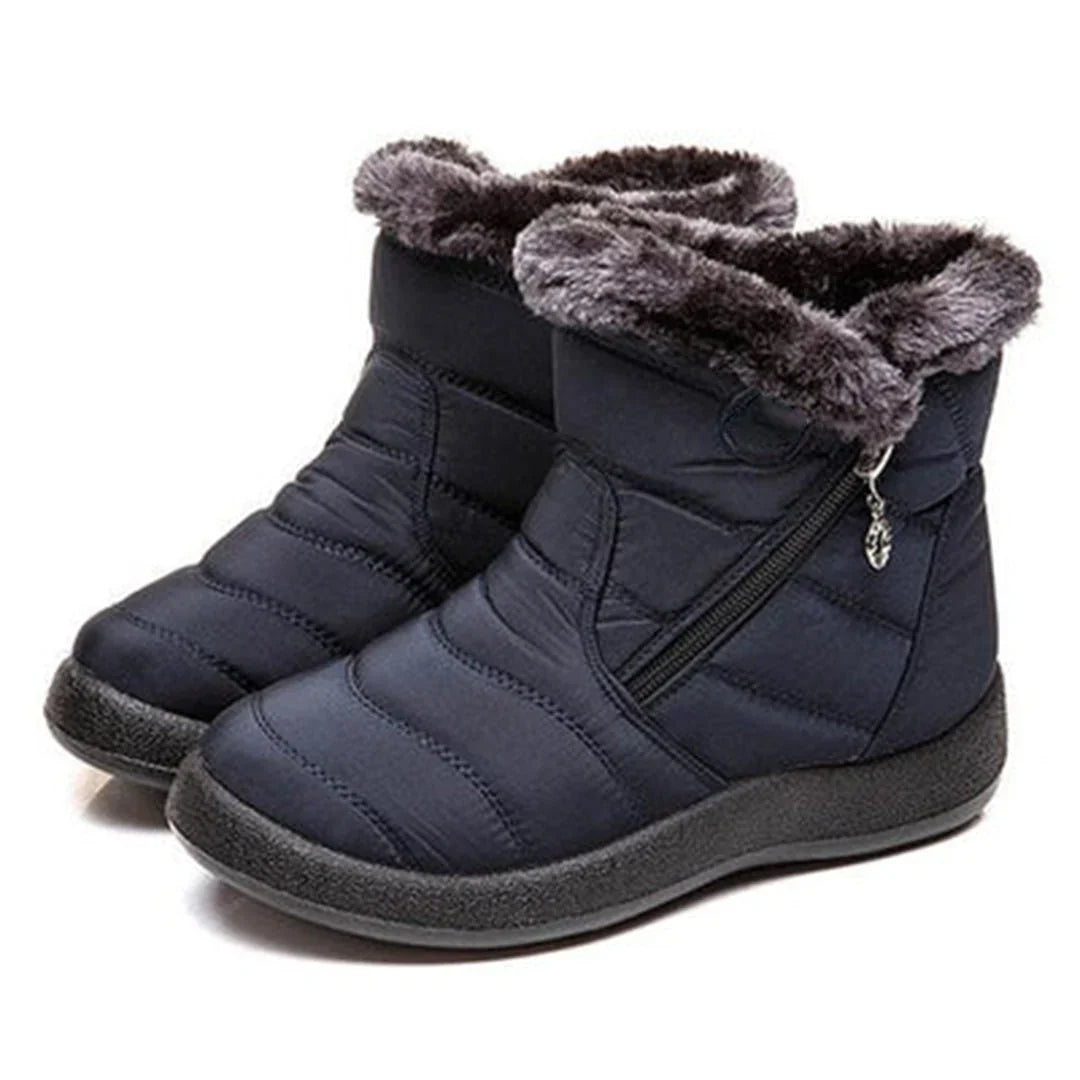 Sian | Faux Fur Quilted Padded Flat Zip Winter Ankle Snow Boots Women