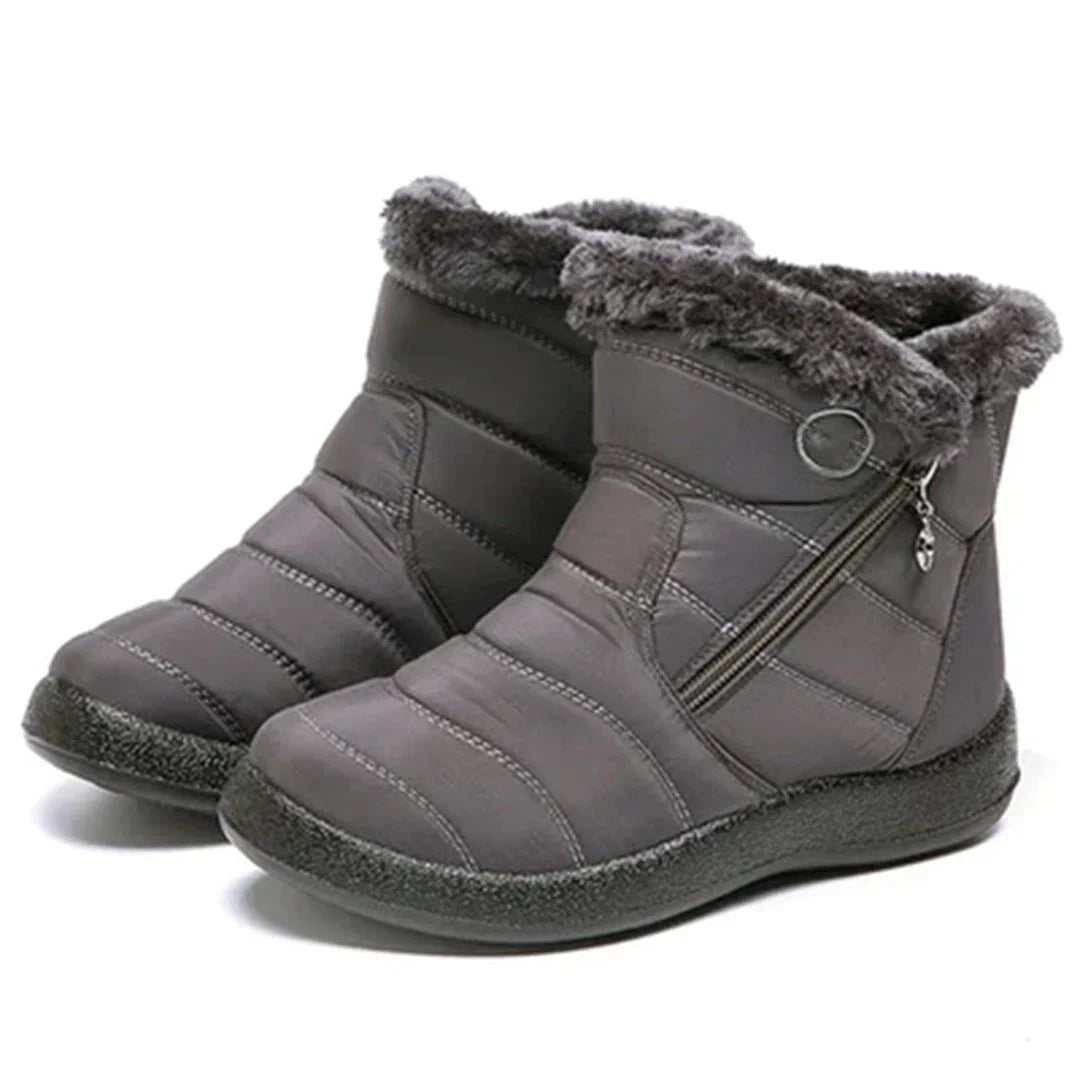 Sian | Faux Fur Quilted Padded Flat Zip Winter Ankle Snow Boots Women