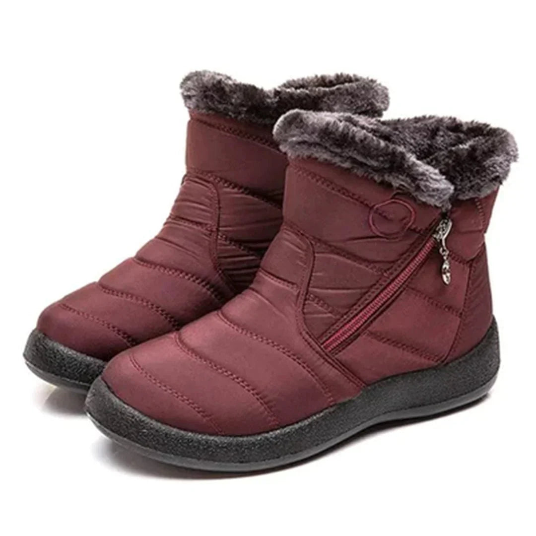 Sian | Faux Fur Quilted Padded Flat Zip Winter Ankle Snow Boots Women