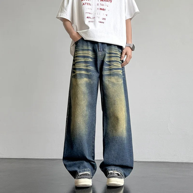 Relaxed Denim Jeans with Faded Wash - Sky Blue | SoleVair