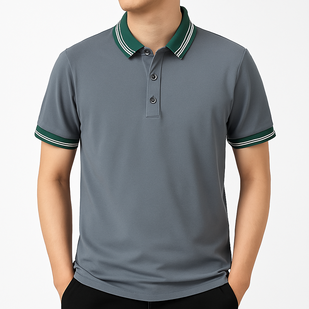 Knit Polo Shirt with Button Placket - Gray | SoleVair
