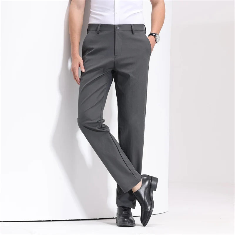 Slim Fit Trousers with Belt Loops - Gray | SoleVair