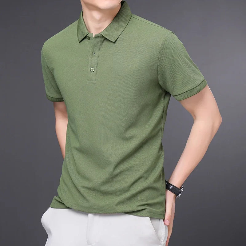 Tailored Fit Polo Shirt with Ribbed Collar - Green | SoleVair