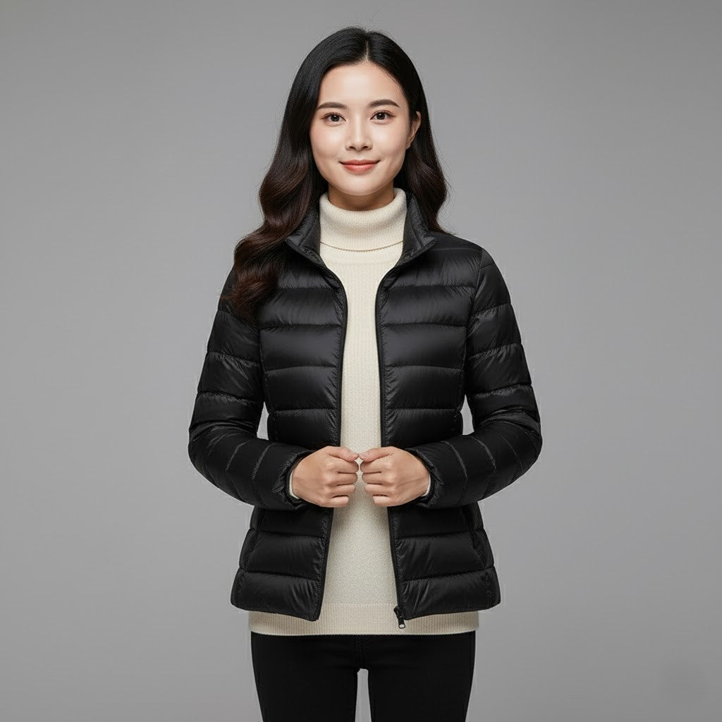 Juno | Winter Hooded Shiny Zip Up Quilted Side Pockets Puffer Jacket Women