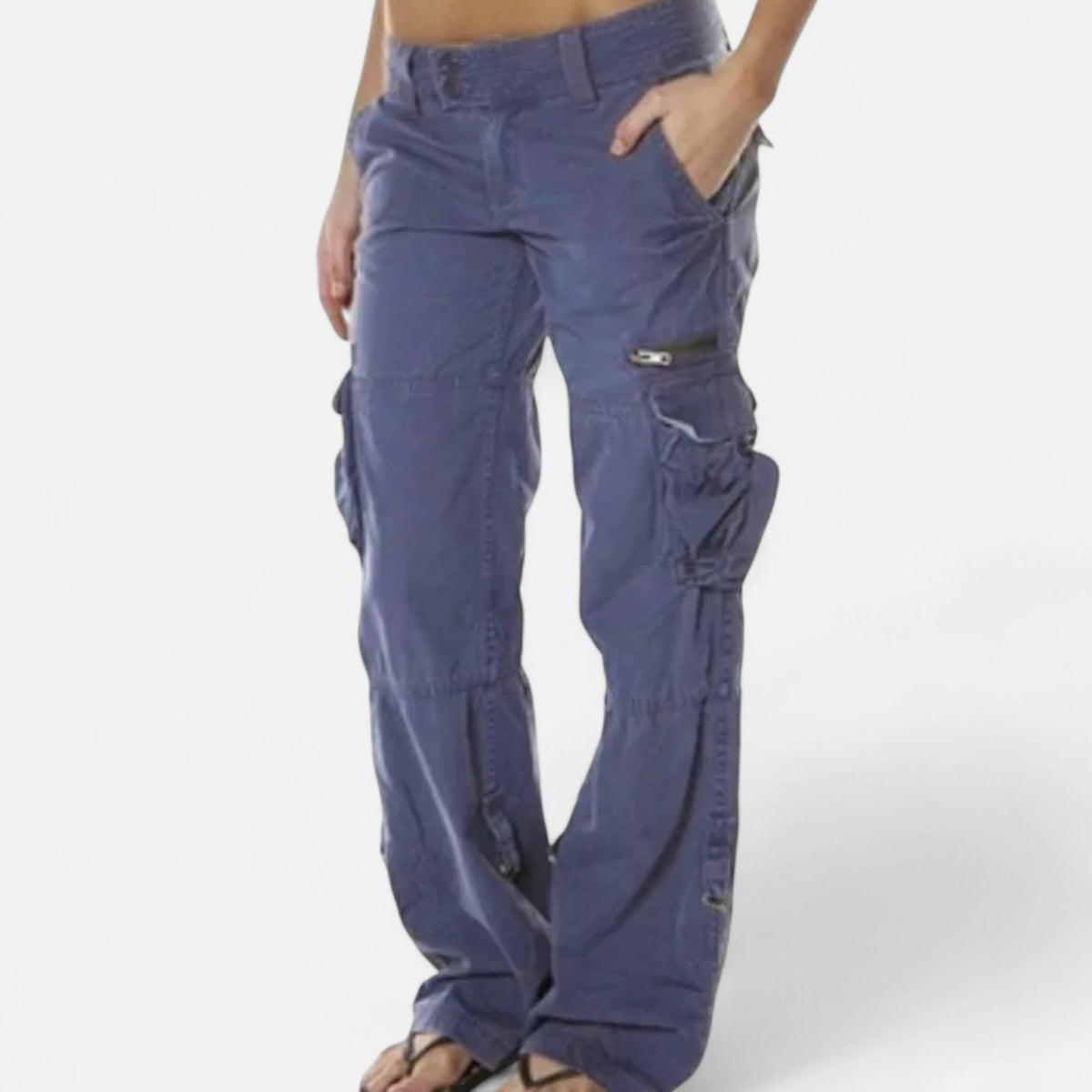 Tara | Low Rise Loose Straight Leg Zip Pocket Cargo Trousers Women