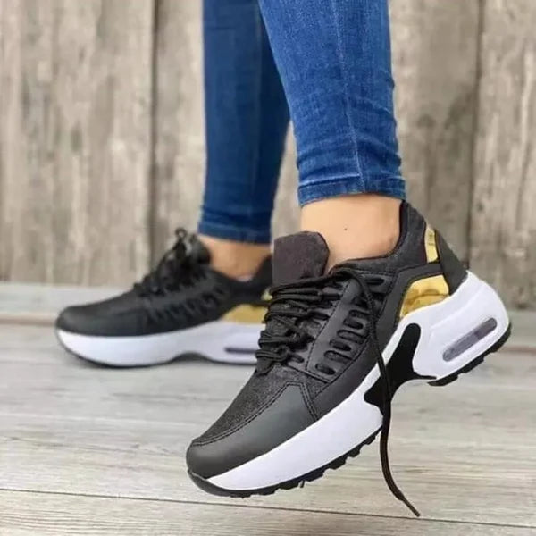 Elsie | Faux Leather Chunky Platform Mesh Trainers Women