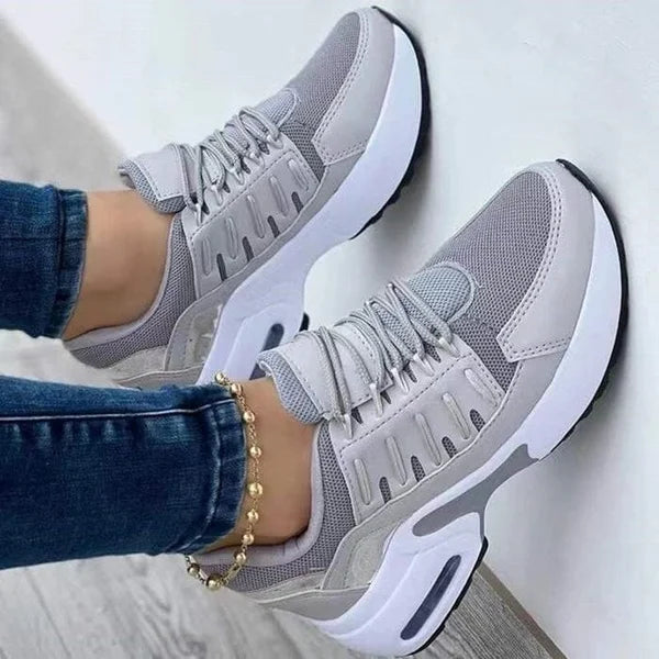 Elsie | Faux Leather Chunky Platform Mesh Trainers Women
