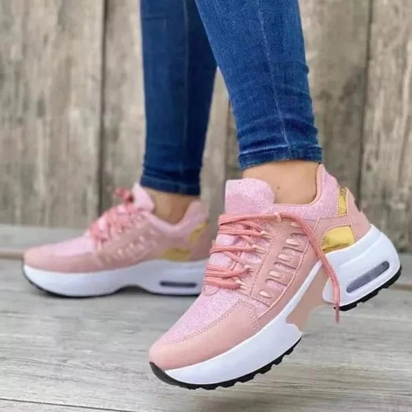 Elsie | Faux Leather Chunky Platform Mesh Trainers Women