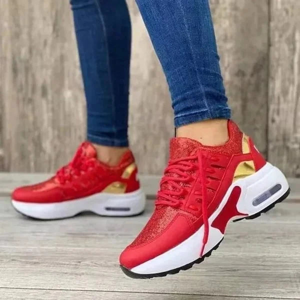 Elsie | Faux Leather Chunky Platform Mesh Trainers Women