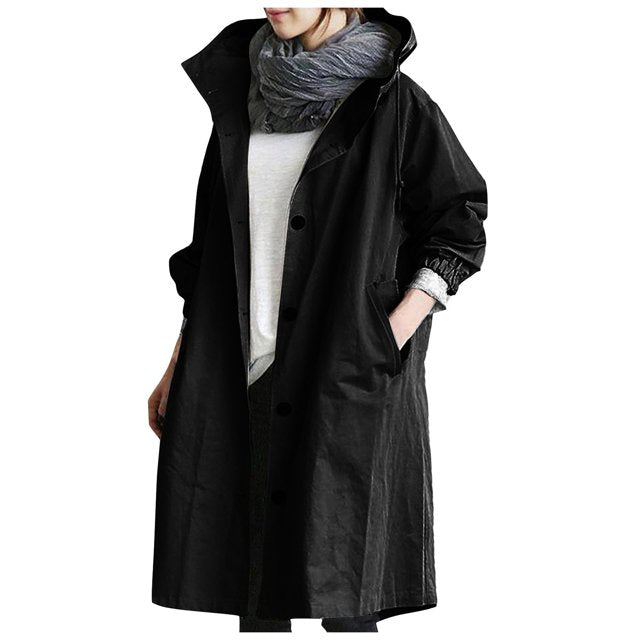 Dolly | Oversized Long Hooded Collared Autumn Waterproof Coat Women