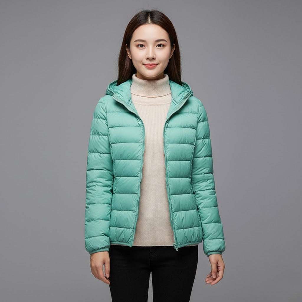 Juno | Winter Hooded Shiny Zip Up Quilted Side Pockets Puffer Jacket Women