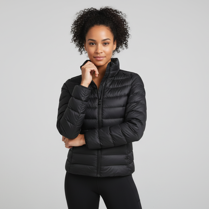 Mina | Funnel Neck Zip Up Fitted Side Pockets Quilted Winter Puffer Jacket Women