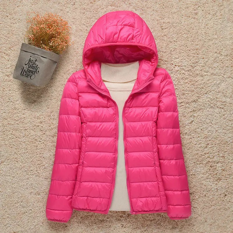 Kate | Winter Shiny Zip Up Hooded Quilted Padded Puffer Jacket Women