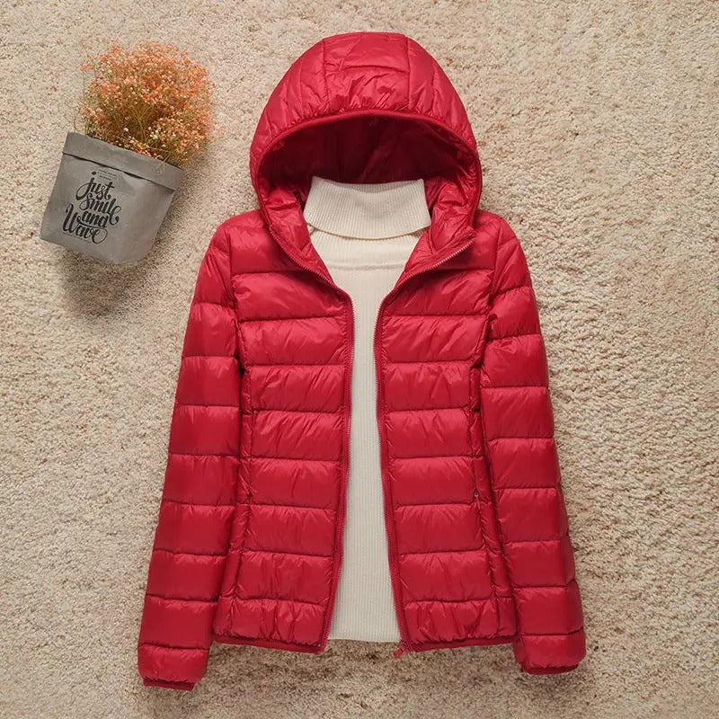 Kate | Winter Shiny Zip Up Hooded Quilted Padded Puffer Jacket Women