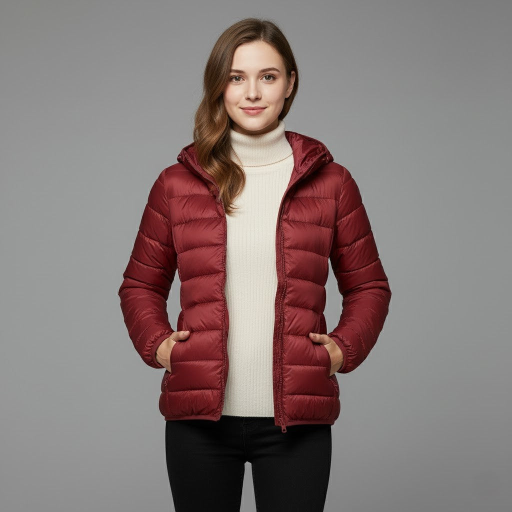Juno | Winter Hooded Shiny Zip Up Quilted Side Pockets Puffer Jacket Women