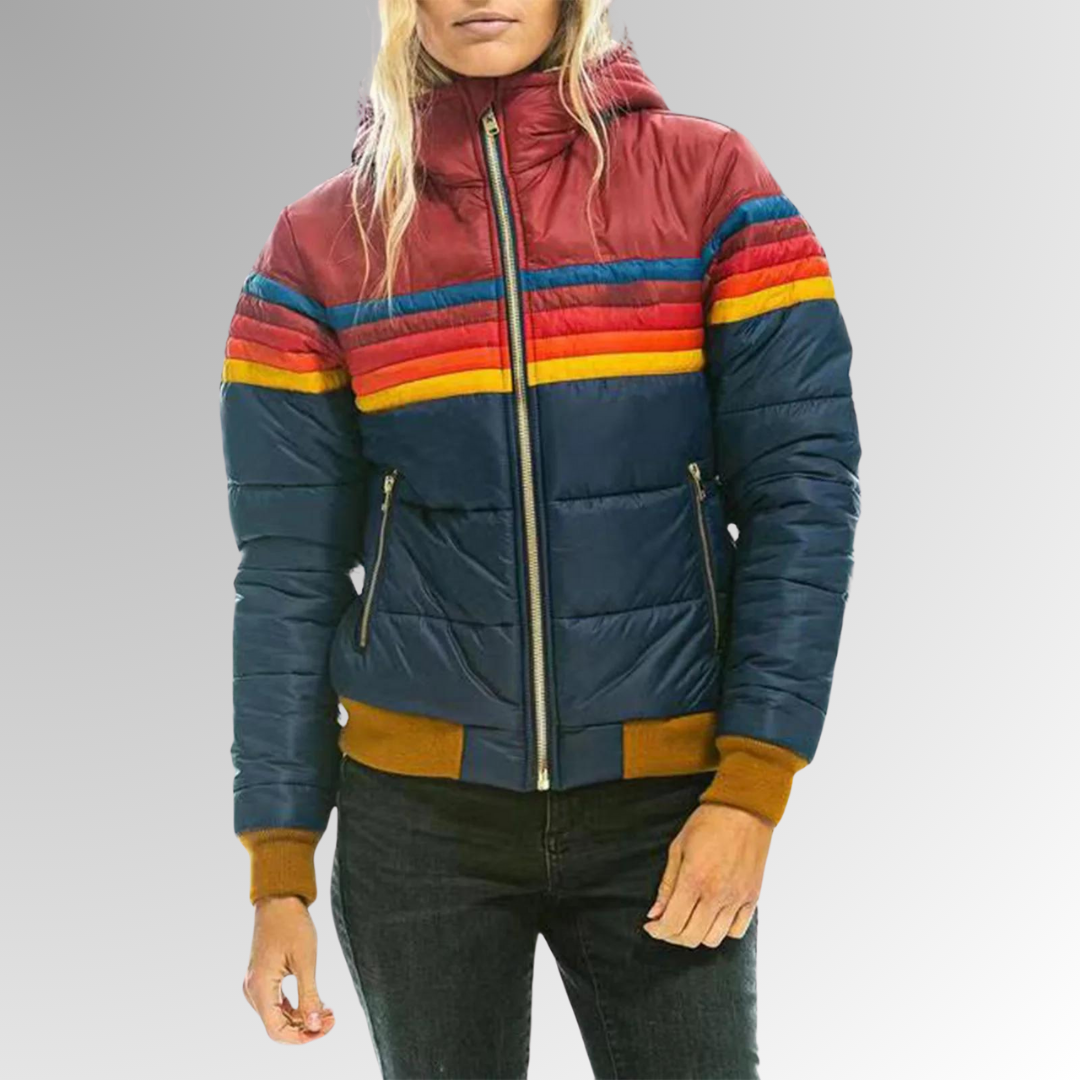 Winnie | Striped Hooded Quilted Winter Zip Up Bomber Jacket Women