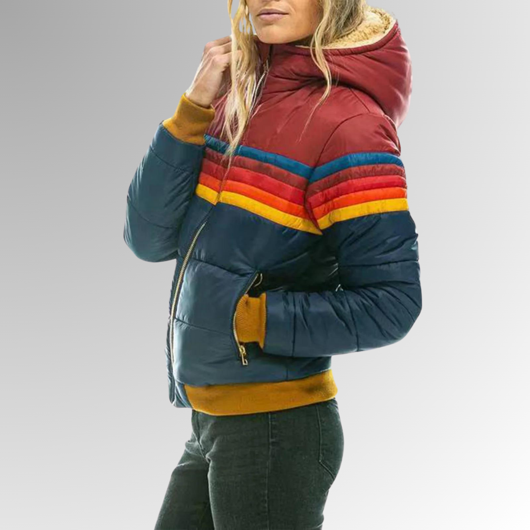 Winnie | Striped Hooded Quilted Winter Zip Up Bomber Jacket Women