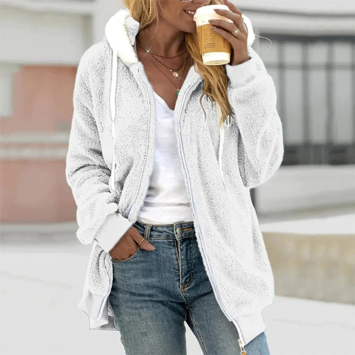 Myla | Winter Zip Up Drawstring Pockets Fluffy Teddy Longline Oversized Hoodie Women